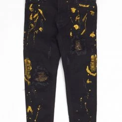 Vengeance78 DNA KIDS JEANS - BLACK - GOLD PAINT & STONES - NK02