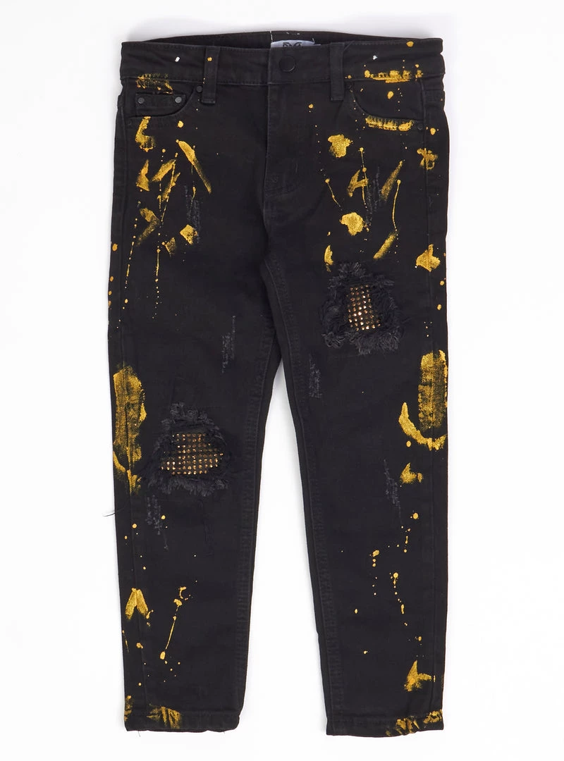 Vengeance78 DNA KIDS JEANS - BLACK - GOLD PAINT & STONES - NK02 1 Vengeance78 DNA KIDS JEANS - BLACK - GOLD PAINT & STONES - NK02