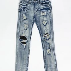 Ops Kids Jeans - Biker Knee Patch - Medium Blue And Black - OPS2001GK Shop All