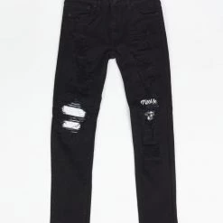 Ops Kids Jeans - Biker Knee Patch - Jet Black And White - OPS2001GK Shop All