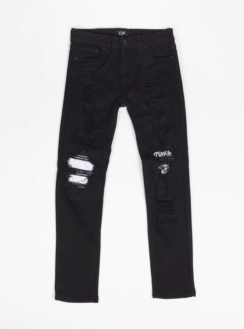 Ops Kids Jeans - Biker Knee Patch - Jet Black And White - OPS2001GK Shop All 1 Ops Kids Jeans - Biker Knee Patch - Jet Black And White - OPS2001GK Shop All