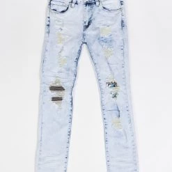 Ops Kids Jeans - Biker Knee Patch - Bleach And Grey - OPS2001GK