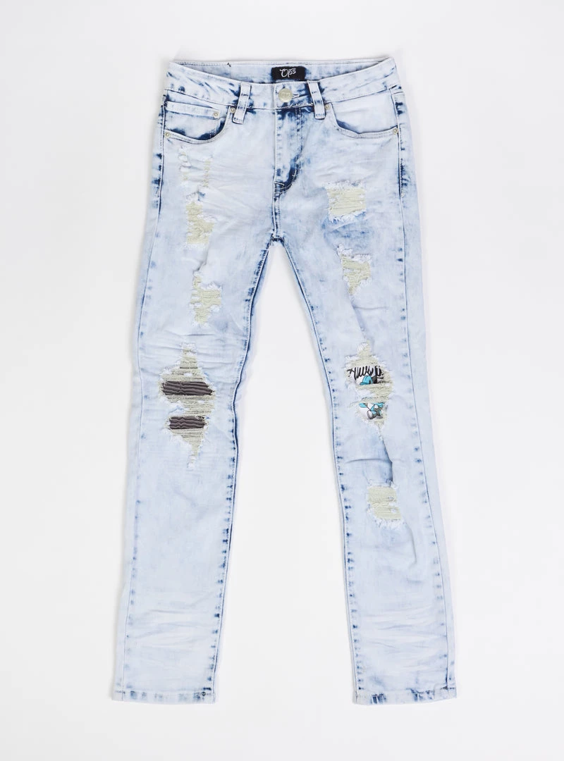 Ops Kids Jeans - Biker Knee Patch - Bleach And Grey - OPS2001GK 1 Ops Kids Jeans - Biker Knee Patch - Bleach And Grey - OPS2001GK