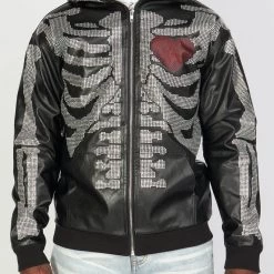 Politics Hoodie - Rhinestone Skeleton - Black - Gola351