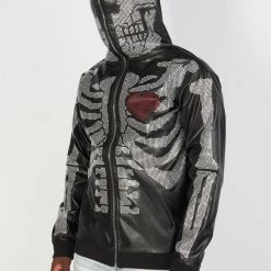 Politics Hoodie - Rhinestone Skeleton - Black - Gola351