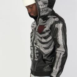 Politics Hoodie - Rhinestone Skeleton - Black - Gola351