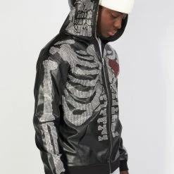 Politics Hoodie - Rhinestone Skeleton - Black - Gola351