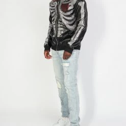 Politics Hoodie - Rhinestone Skeleton - Black - Gola351