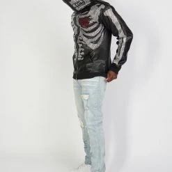 Politics Hoodie - Rhinestone Skeleton - Black - Gola351