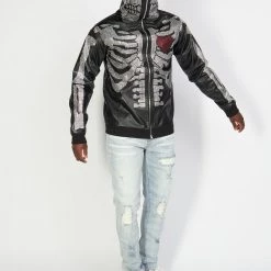 Politics Hoodie - Rhinestone Skeleton - Black - Gola351