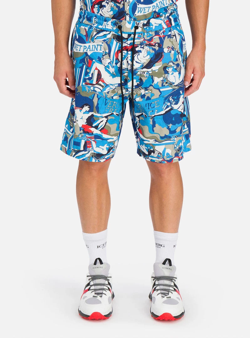 Iceberg Shorts - Michelangelo Design Track Shorts - Blue 2 Iceberg Shorts - Michelangelo Design Track Shorts - Blue