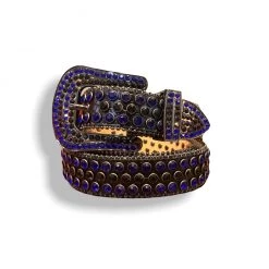 Rawyalty Belt - Stones - Black Leather With Black And Blue Stones