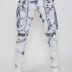 LOCKED & LOADED LNL Jeans - Straps - Acid Wash And Navy - LLCDP0925565 Shop All