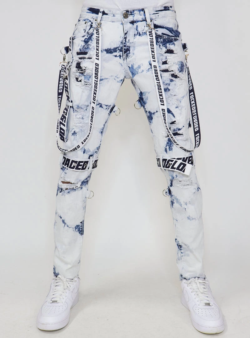 LOCKED & LOADED LNL Jeans - Straps - Acid Wash And Navy - LLCDP0925565 Shop All 1 LOCKED & LOADED LNL Jeans - Straps - Acid Wash And Navy - LLCDP0925565 Shop All