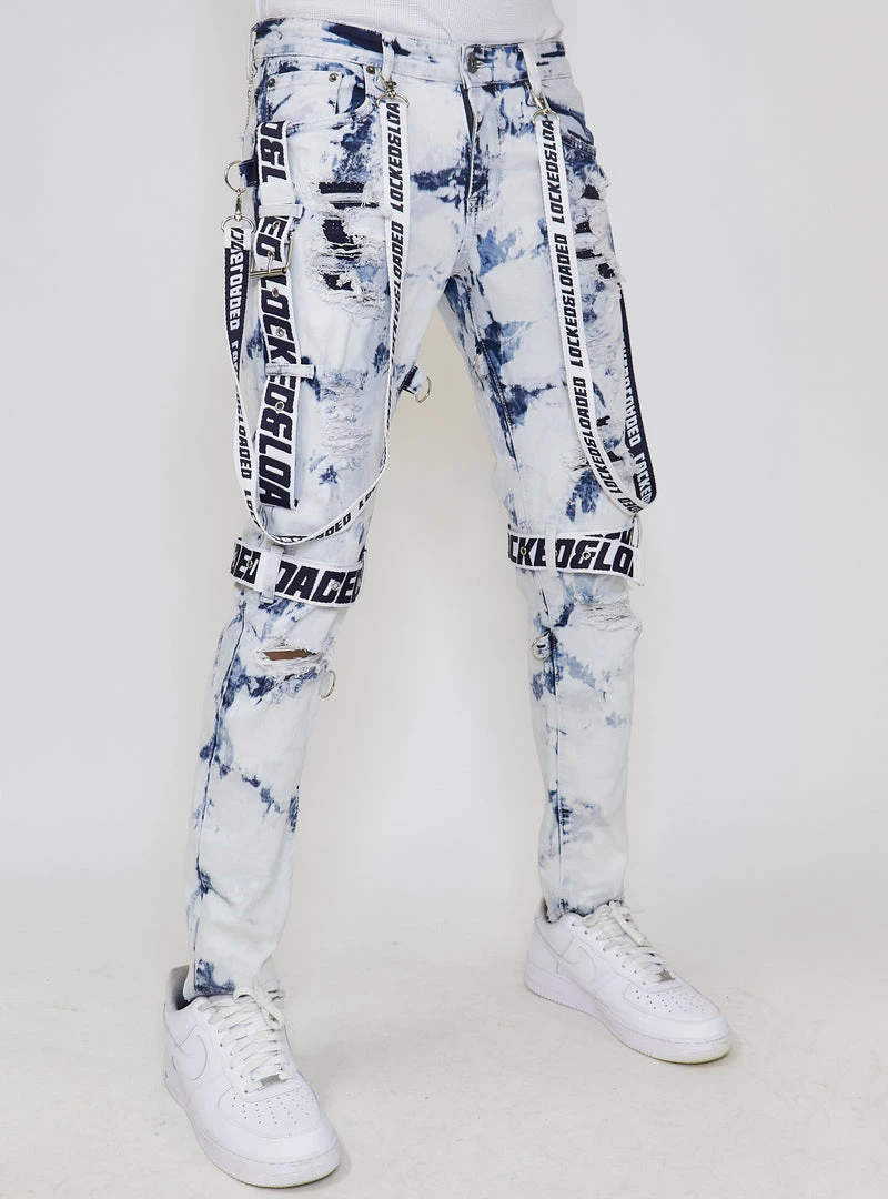 LOCKED & LOADED LNL Jeans - Straps - Acid Wash And Navy - LLCDP0925565 Shop All 2 LOCKED & LOADED LNL Jeans - Straps - Acid Wash And Navy - LLCDP0925565 Shop All