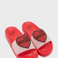Love Moschino Women Slides - Red With Clear Heart