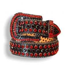Rawyalty Belt - Stones - Black Leather With Red And Black Stones