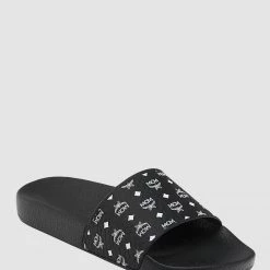 MCM Women Slides - Monogram Print - Black - MESCSMM24BK