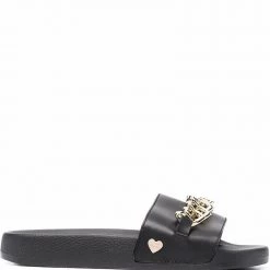Shop All Love Moschino Women Slides - Black With Gold Chain