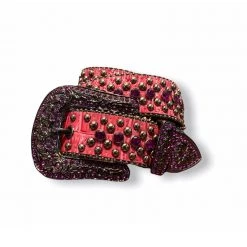 Karma Belt - Stones And Studs - Pink Leather With Purple Stones