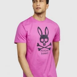 Psycho Bunny T-Shirt - Jasper Graphic Tee - Neon Magenta - B6U174N1PC