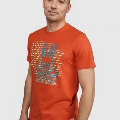 Psycho Bunny T-Shirt - Newbold Graphic Tee - Fiesta Orange - B6U607N1PC