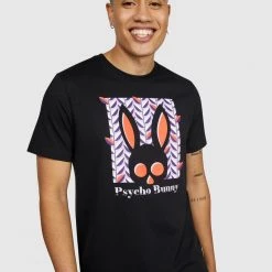 Psycho Bunny T-Shirt - Haines Graphic Tee - Black - B6U608N1PC Shop All
