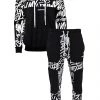 Outrank Sweatsuit - Scripted Color Blocked - Black And White