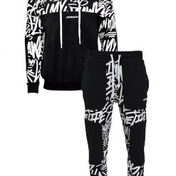 Outrank Sweatsuit - Scripted Color Blocked - Black And White