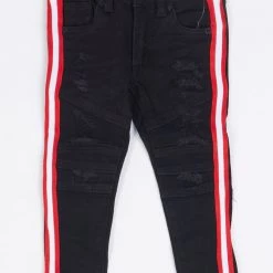 Ops Kids Jeans - Side Stripe - Black And Red - OPS1905K