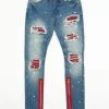 Focus Jeans - Leather And Paint - Blue And Red - 3350