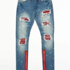 Focus Jeans - Leather And Paint - Blue And Red - 3350