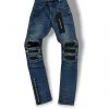 Dead Than Cool Jeans - Indigo Blue With Black Patches Bottoms