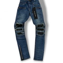 Dead Than Cool Jeans - Indigo Blue With Black Patches Bottoms