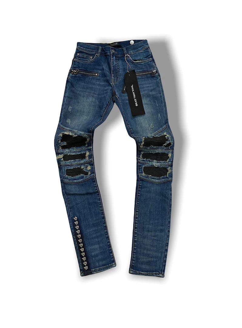 Dead Than Cool Jeans - Indigo Blue With Black Patches Bottoms 1 Dead Than Cool Jeans - Indigo Blue With Black Patches Bottoms