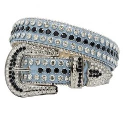 DNA Belt - Light Blue Leather With Black And White Stones
