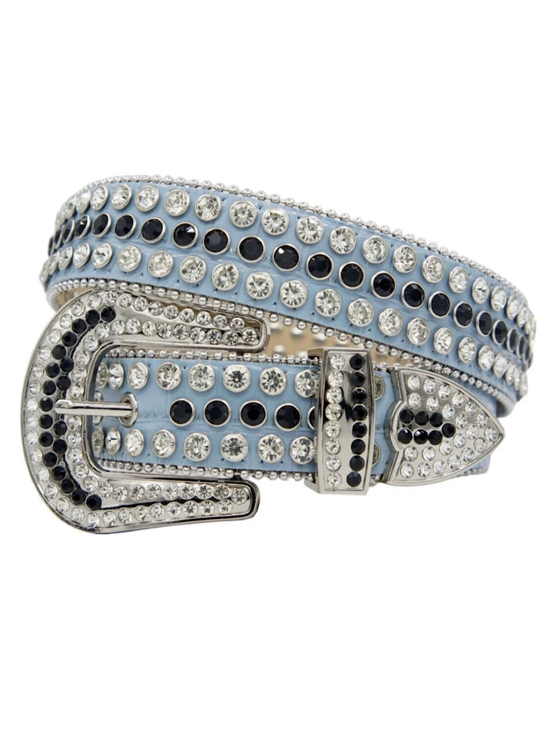 DNA Belt - Light Blue Leather With Black And White Stones 1 DNA Belt - Light Blue Leather With Black And White Stones