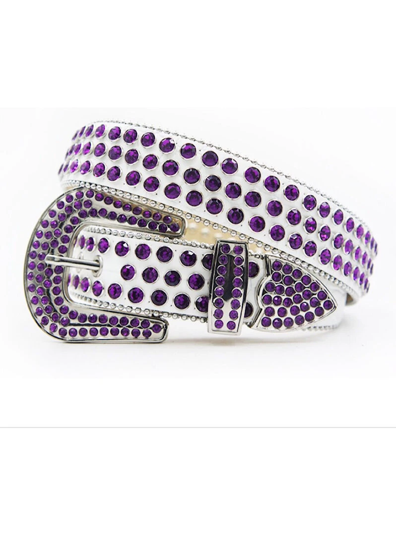 Shop All DNA Belt - White With Purple Stones 1 Shop All DNA Belt - White With Purple Stones