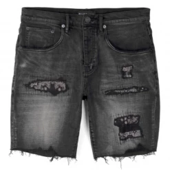Shop All Purple-Brand Jean Shorts - Bandana Patch Work - Black - P020-BRB