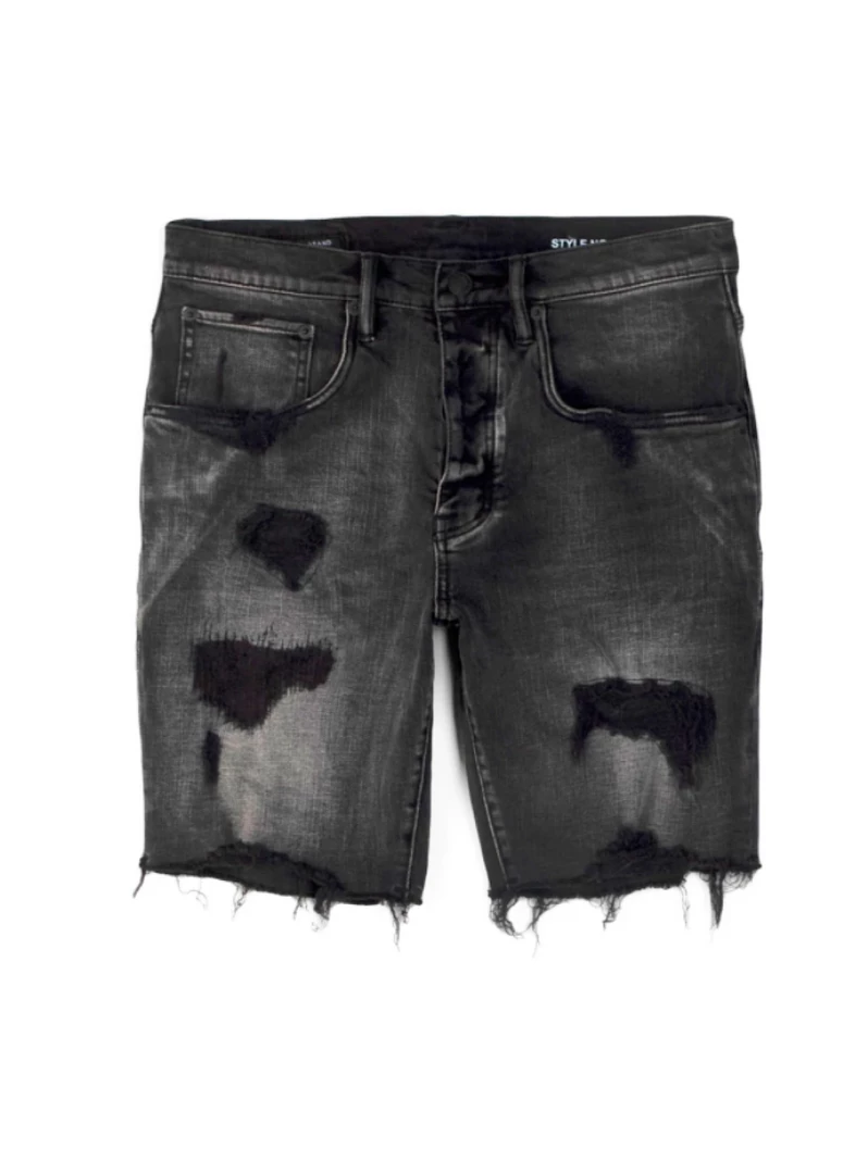Purple-Brand Jean Shorts - Repair Wash - Black - P020 1 Purple-Brand Jean Shorts - Repair Wash - Black - P020