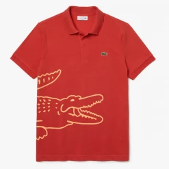 Lacoste Polo Shirt - Fit Crocodile Print Cotton Piqué - Red - PH9739 Shop All