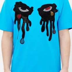Roku Studio T-Shirt - Rhinestone Dripping Eyes - Blue - RK1480389