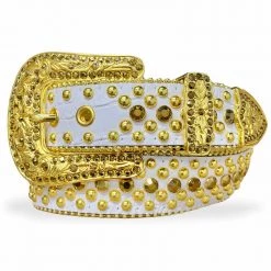 Shop All Karma Belt - Stones And Studs - White Leather With Gold Stones