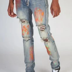 Shop All KDNK Jeans - Multi Painted - Vintage Medium Blue - KND4298