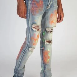 Shop All KDNK Jeans - Multi Painted - Vintage Medium Blue - KND4298