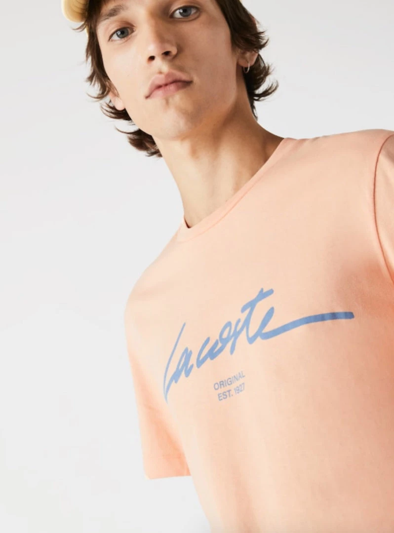 Lacoste T-Shirt - Script - Coral - TH0458 51 HEB 2 Lacoste T-Shirt - Script - Coral - TH0458 51 HEB