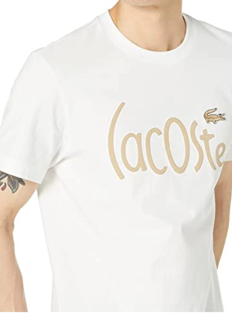 Shop All Lacoste T-Shirt - Warped Text - White - TH0049 51 001 4 Shop All Lacoste T-Shirt - Warped Text - White - TH0049 51 001