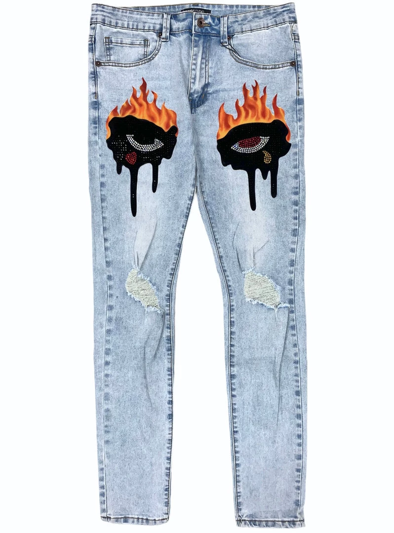 Roku Studio Jeans - Flames Rhinestone Dripping Eyes - Light Wash - RK4480504 Shop All 1 Roku Studio Jeans - Flames Rhinestone Dripping Eyes - Light Wash - RK4480504 Shop All
