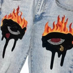 Roku Studio Jeans - Flames Rhinestone Dripping Eyes - Light Wash - RK4480504 Shop All