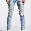 Shop All Embellish Jeans - Iris Rip & Repair - Blue Stitched - EMBSP221-133